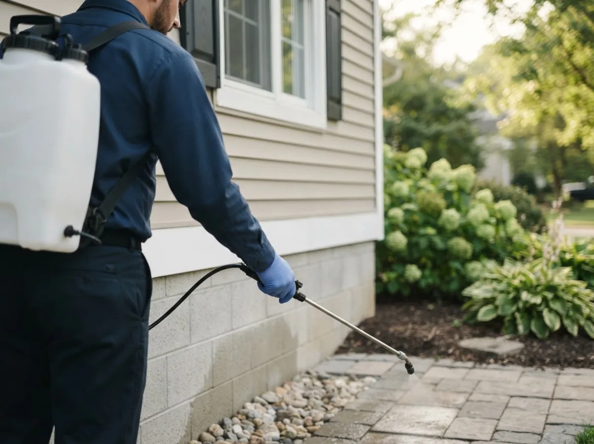 Pest control technician inspecting a home in Vera, OK